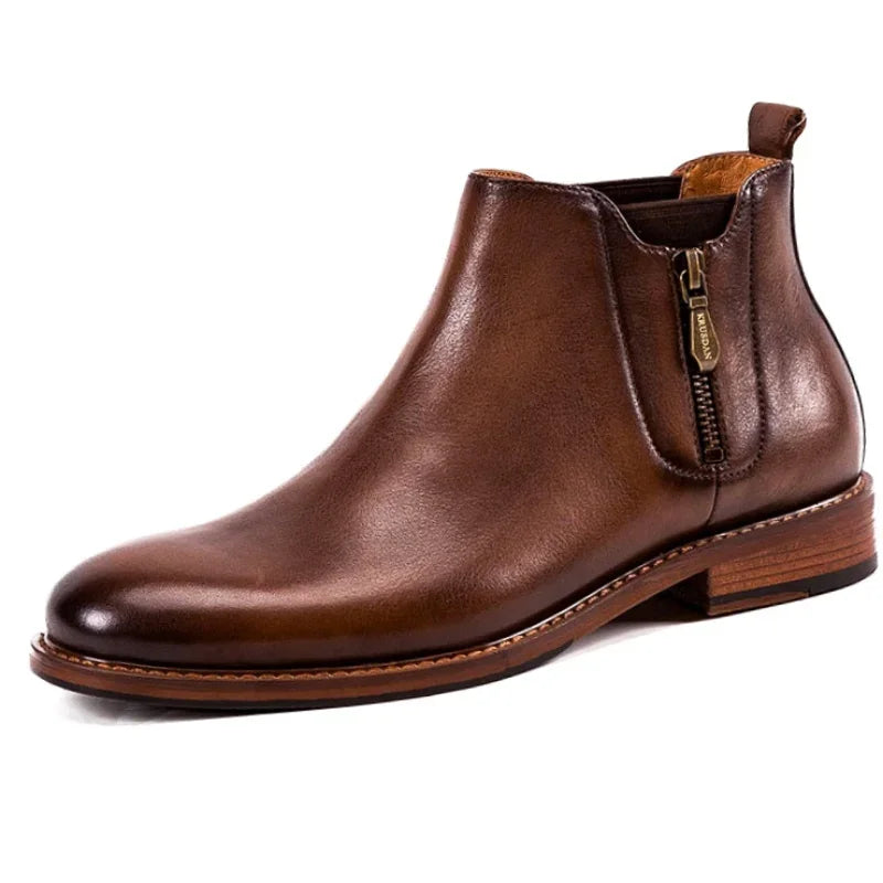 Luxury Handmade Real Cow Leather Mens Ankle Boots