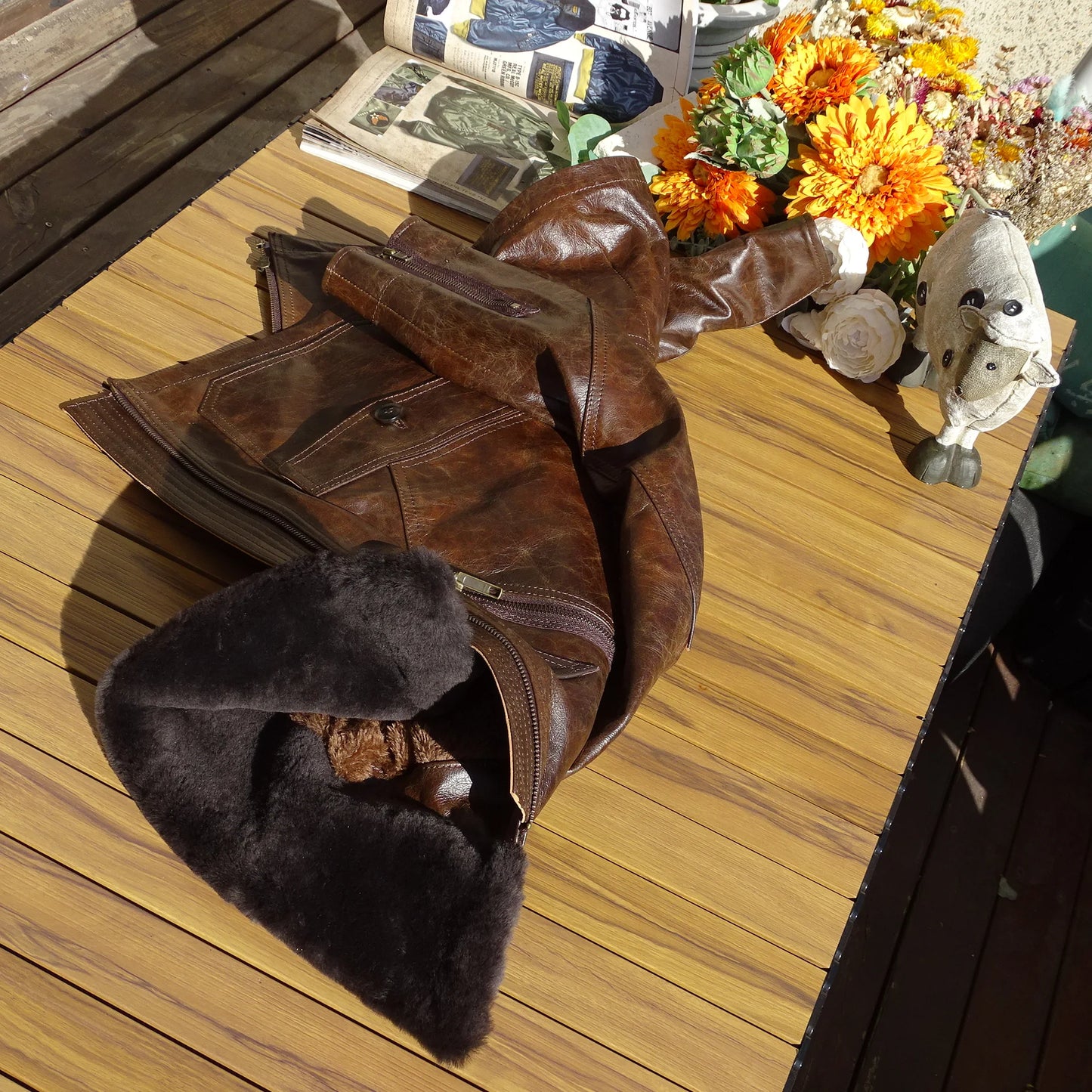 Men's Leather Flight Jacket Chocolate Military Style Vintage WinterCoat