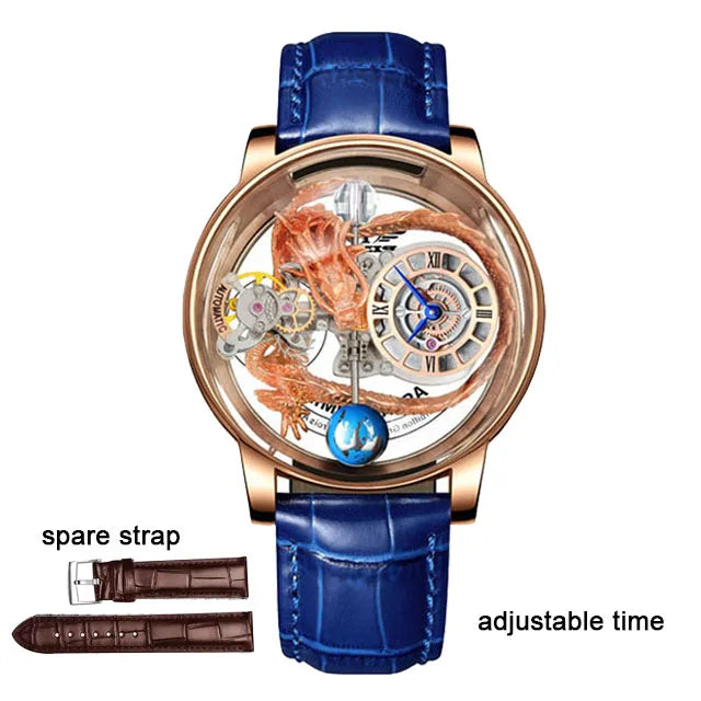 PINDU Design Art astronomique Sculpture Traditionnelle Artisanat Dragon dor en Trois Dimensions Men Watch
