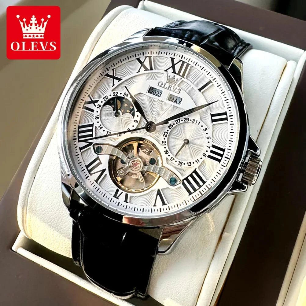 Roman Scale Hollow Flywheel Automatic Waterproof OLEVS 7013 Men Watch