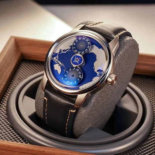 OBLVLO Top Luxury Earth DIal Transparent Automatic Movement Mens Watch