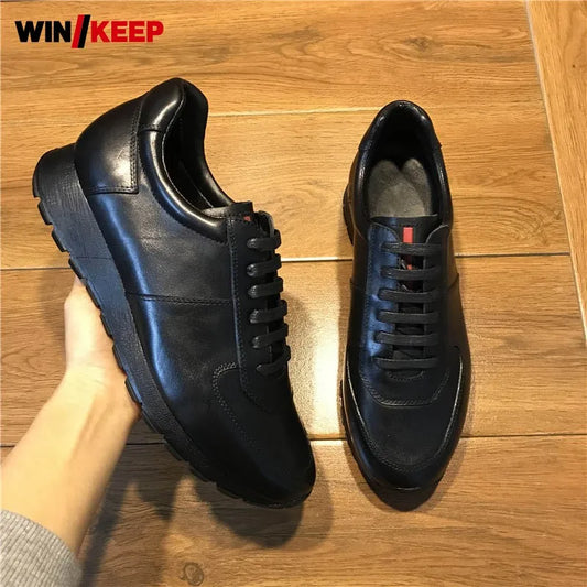 Brand Men Genuine Winter Luxury  British Style Business Lace Up Sport Leather Sneakers