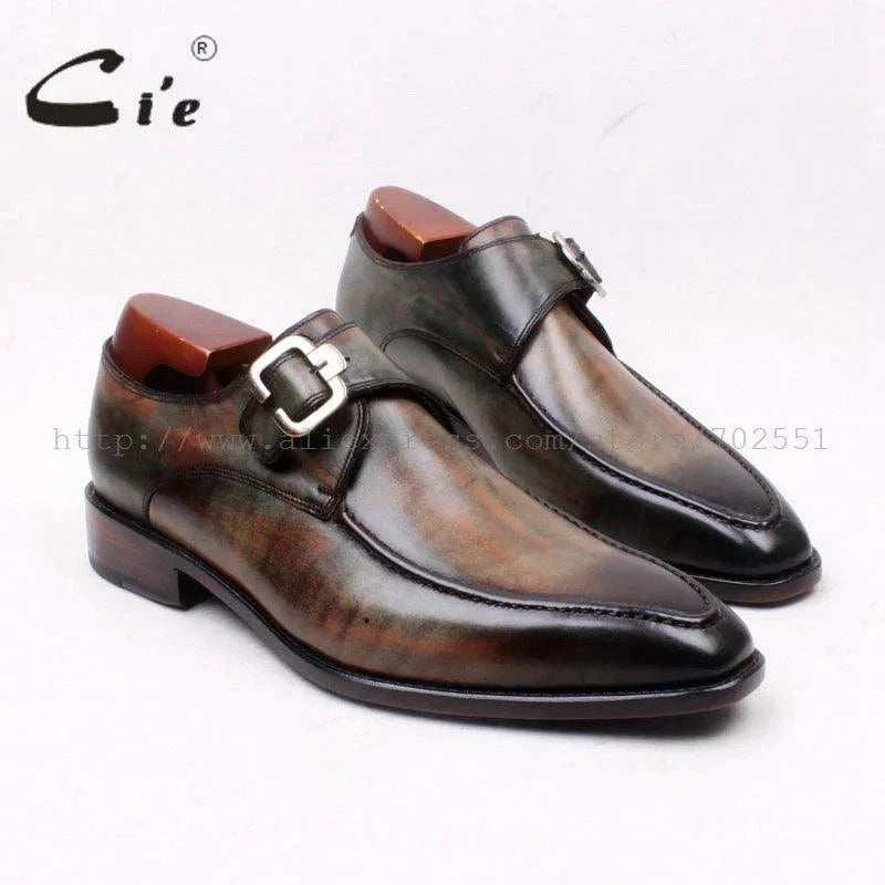 cie Square Toe Hand-Painted Handmade Genuine Calf Leather Men's Shoe