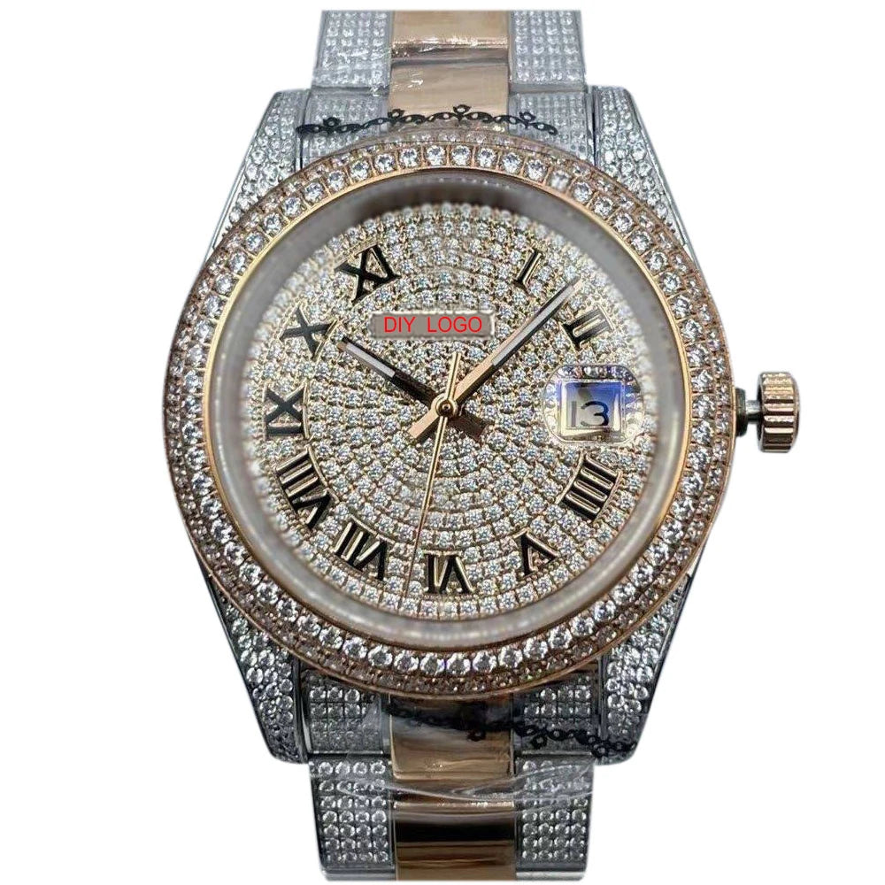 Customized Logo41mm Elegant Men's Sapphire Mirror and Diamond bezel Mechanical Watch