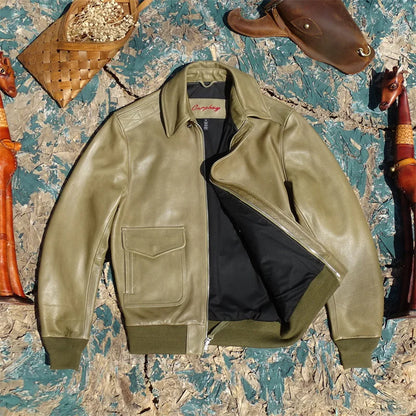 Navy Aviation G2 Flight Suit Tender Small Head Cowhide Leather Men's  Jacket