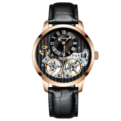 AILANG Double Tourbillon Automatic Flying Waterproof Relogio Leather Men Wristwatch