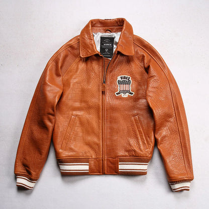 Fat plus size casual sports leather flight suit jacket men's European and American lapel sheepskin tops
