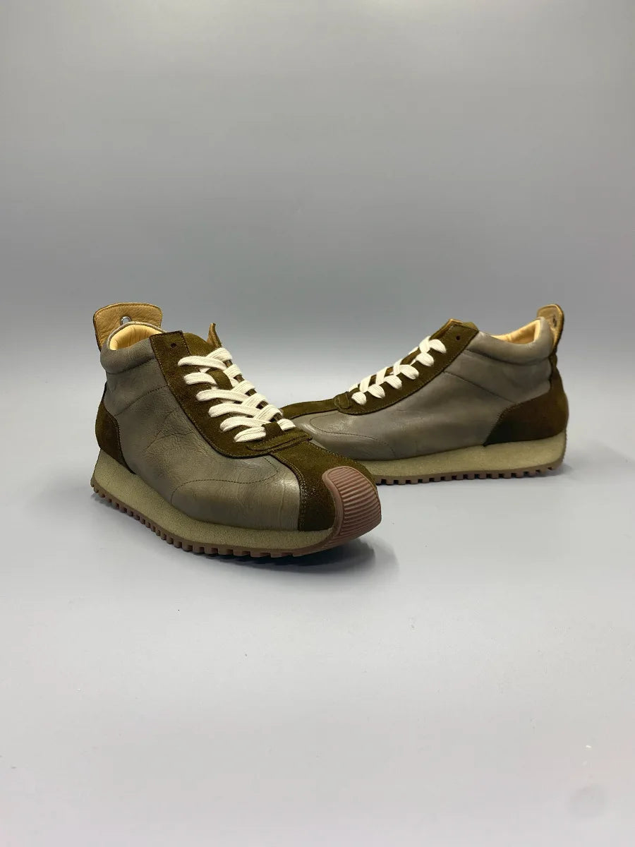 New Senior Fashion Mid Donkey Mouth Trendy Cowhide Forrest Men Sneakers