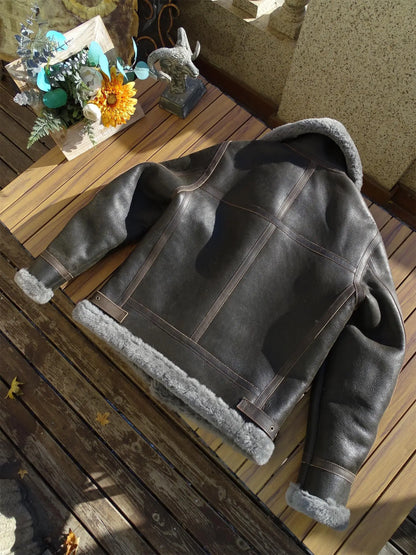 100 Percent Real Sheepskin Shearling Winter Men's Leather Coat