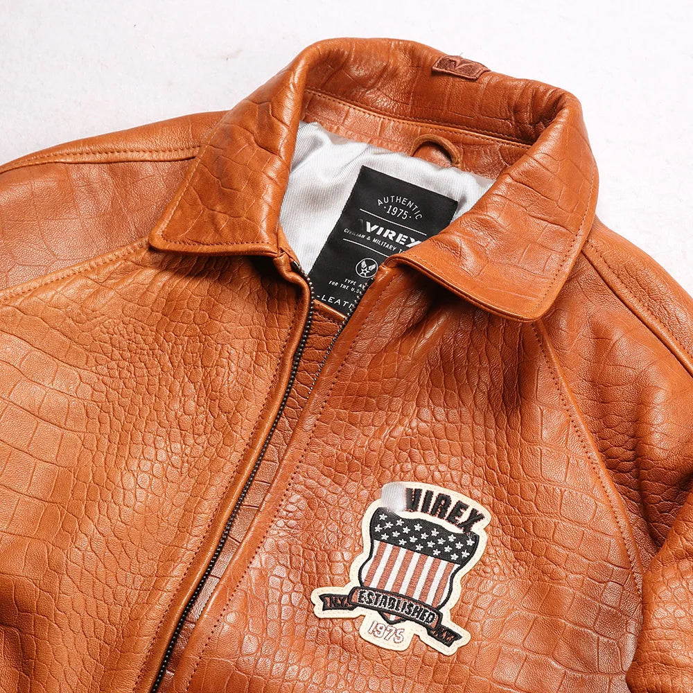 Fat plus size casual sports leather flight suit jacket men's European and American lapel sheepskin tops