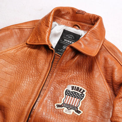 Fat plus size casual sports leather flight suit jacket men's European and American lapel sheepskin tops