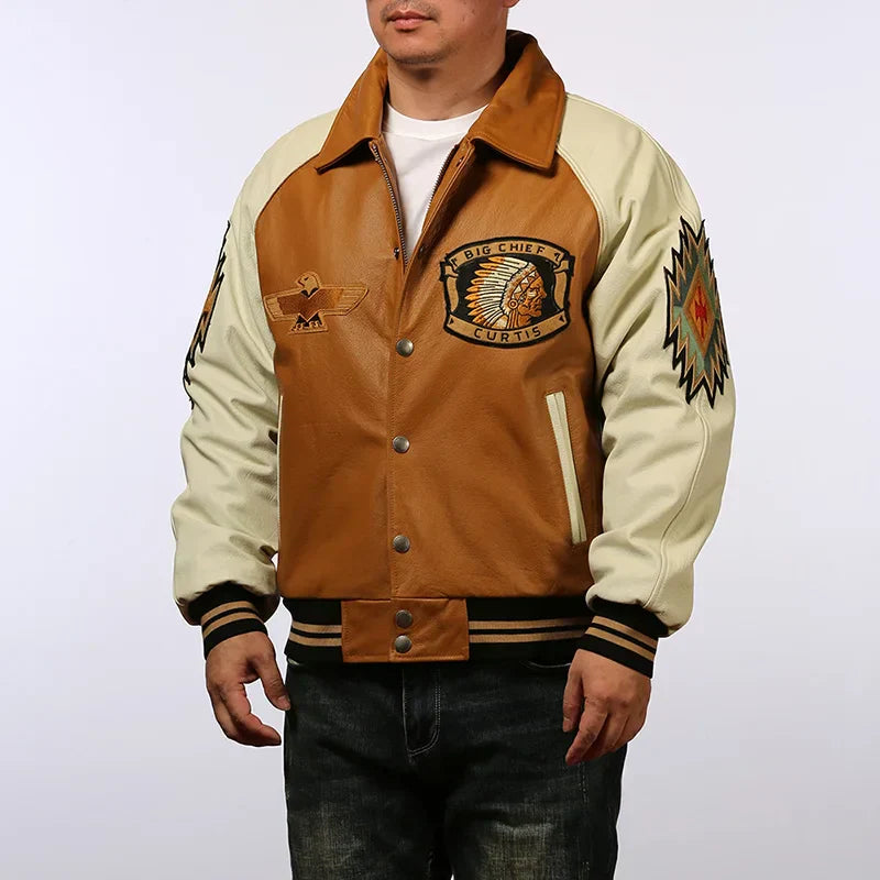 Men's Large Yellow Leather Flight Jacket – Big Chief Embroidery