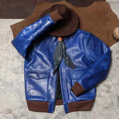 Wax Feel Unpainted Indigo Dyed Cowhide Jacket