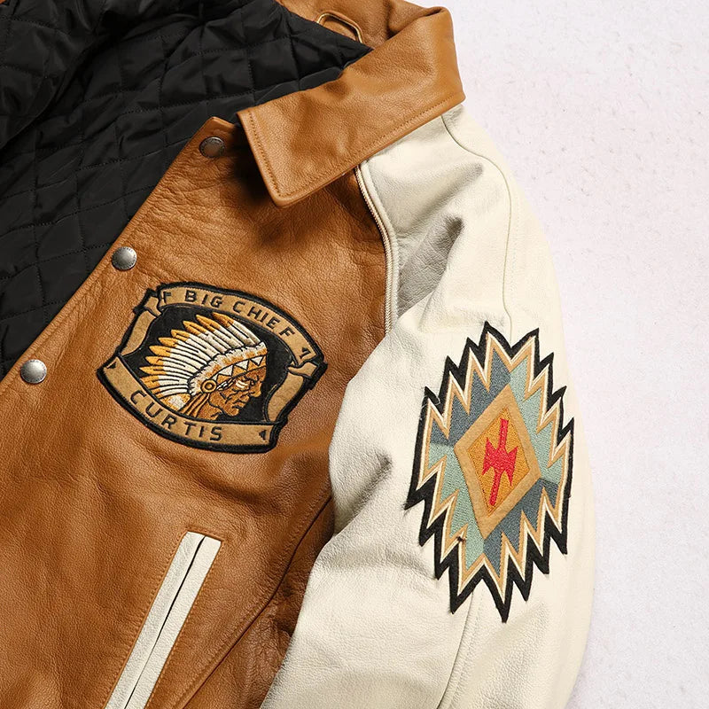 Men's Large Yellow Leather Flight Jacket – Big Chief Embroidery