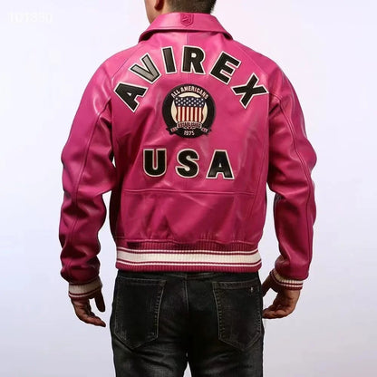 Fat plus size casual sports leather flight suit jacket men's European and American lapel sheepskin tops