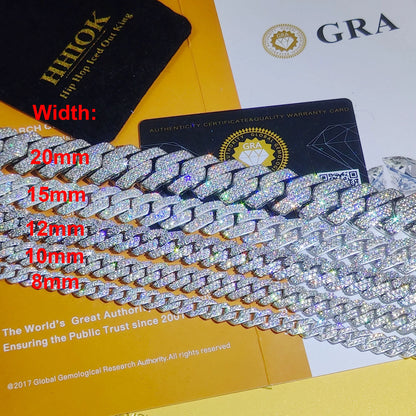 Diamond Hip Hop Jewelry VVS1 Stone Shiny 2row 3row Unisex 925 Sterling Silver Necklace Moissanite Chain