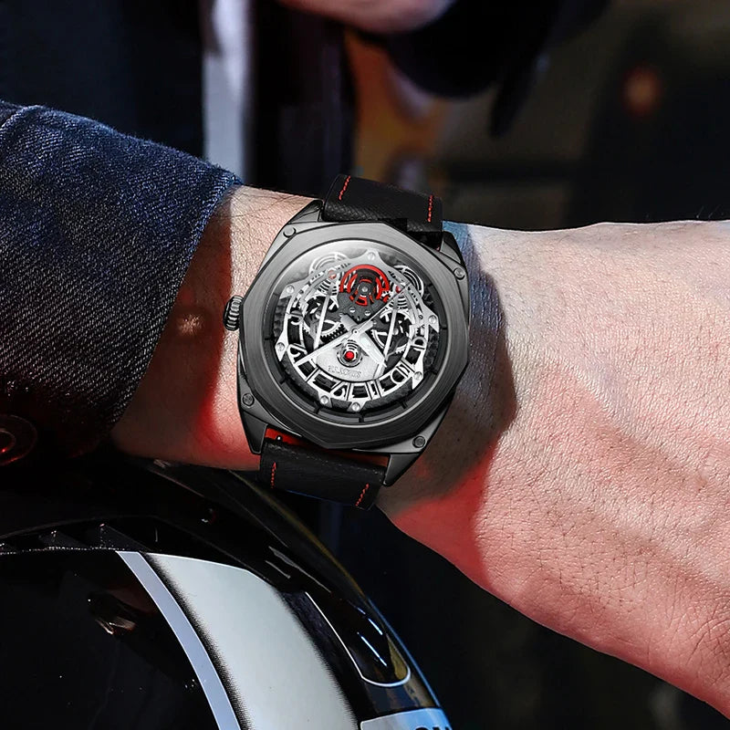 SIBOTTE Luxury Mechanical Automatic AR Sapphire mirror Hollow out Men's watch