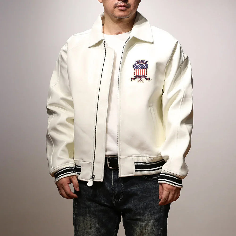 Fat plus size casual sports leather flight suit jacket men's European and American lapel sheepskin tops