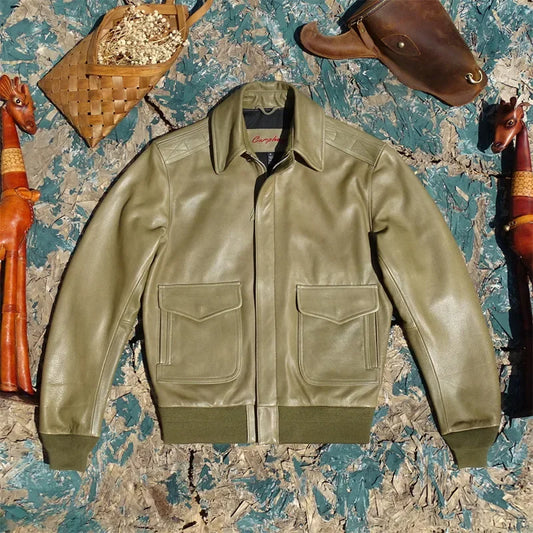 Navy Aviation G2 Flight Suit Tender Small Head Cowhide Leather Men's  Jacket