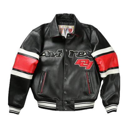 Plus Size Men's Leather Flight Jacket - Casual Sheepskin Coat