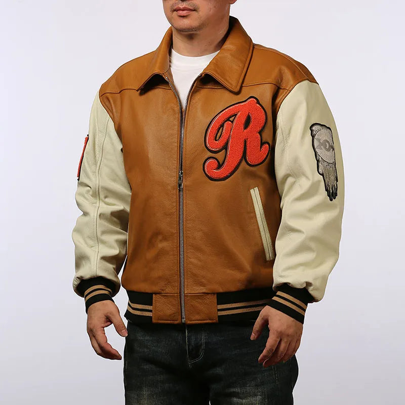 Men's Large Yellow Leather Flight Jacket – Big Chief Embroidery