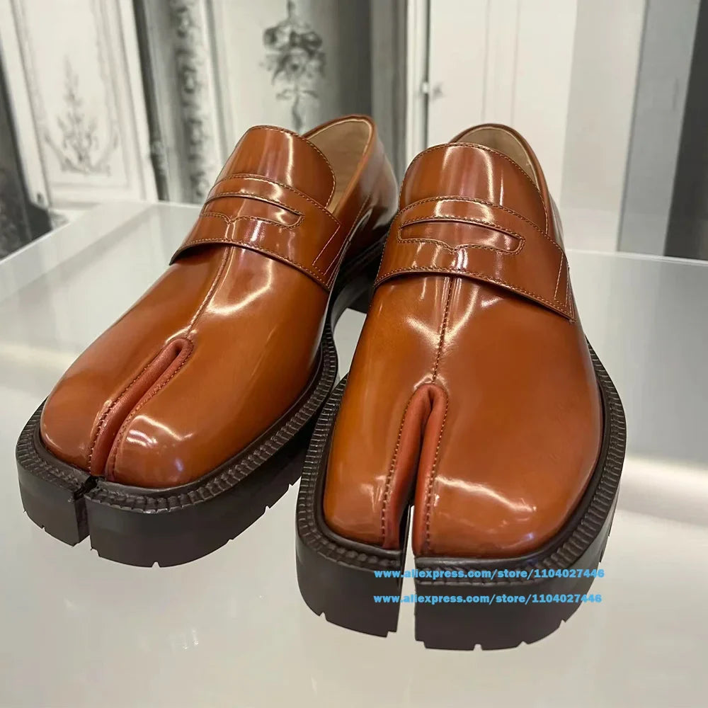 Soft Leather Loafers Tabi Shoes Split Toe Lace-up  Men Shoes