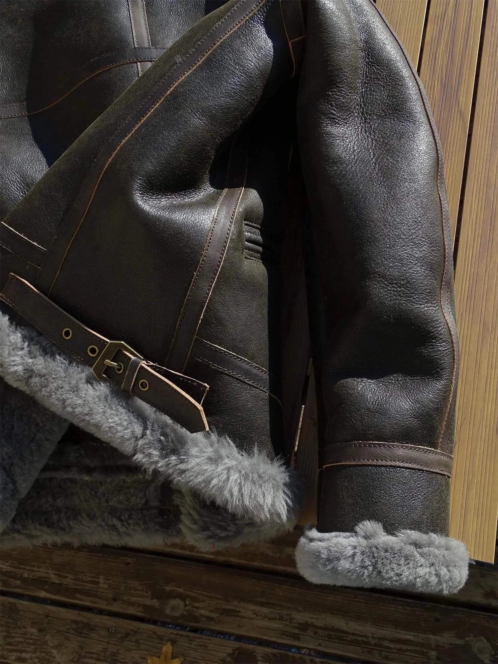 100 Percent Real Sheepskin Shearling Winter Men's Leather Coat