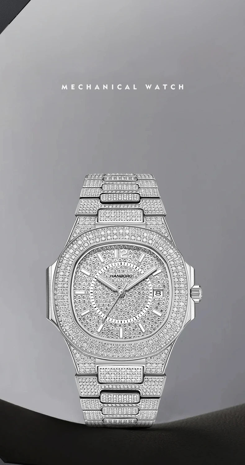 HANBORO Men Automatic Watch 38mm Luxury Mechanical Wristwatch Luminous 50M Waterproof Miyota 8215 Crystal Case