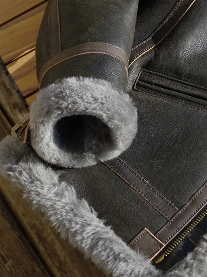 100 Percent Real Sheepskin Shearling Winter Men's Leather Coat