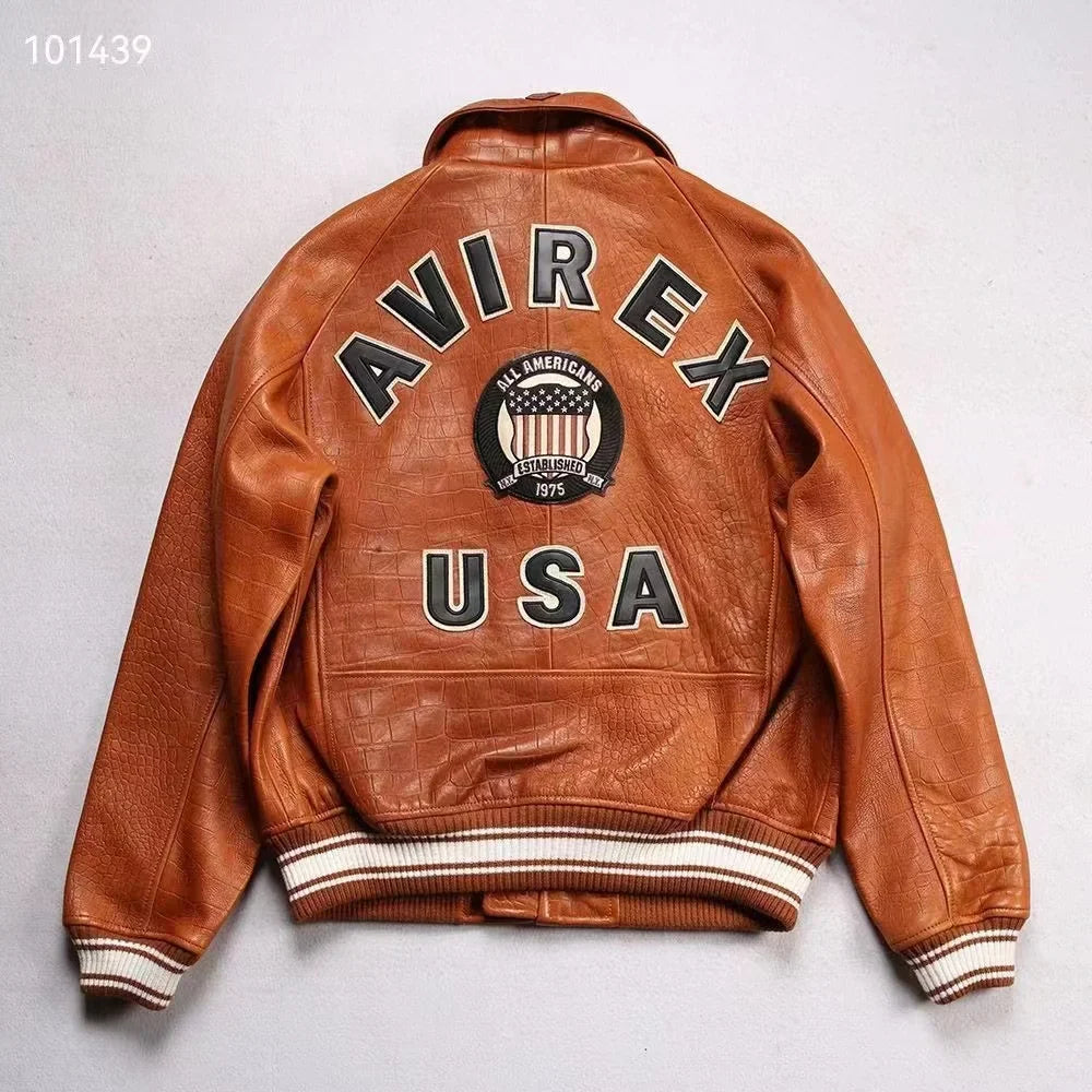 Plus Size Men's Leather Flight Jacket - Casual Sheepskin Coat