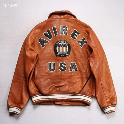 Plus Size Men's Leather Flight Jacket - Casual Sheepskin Coat