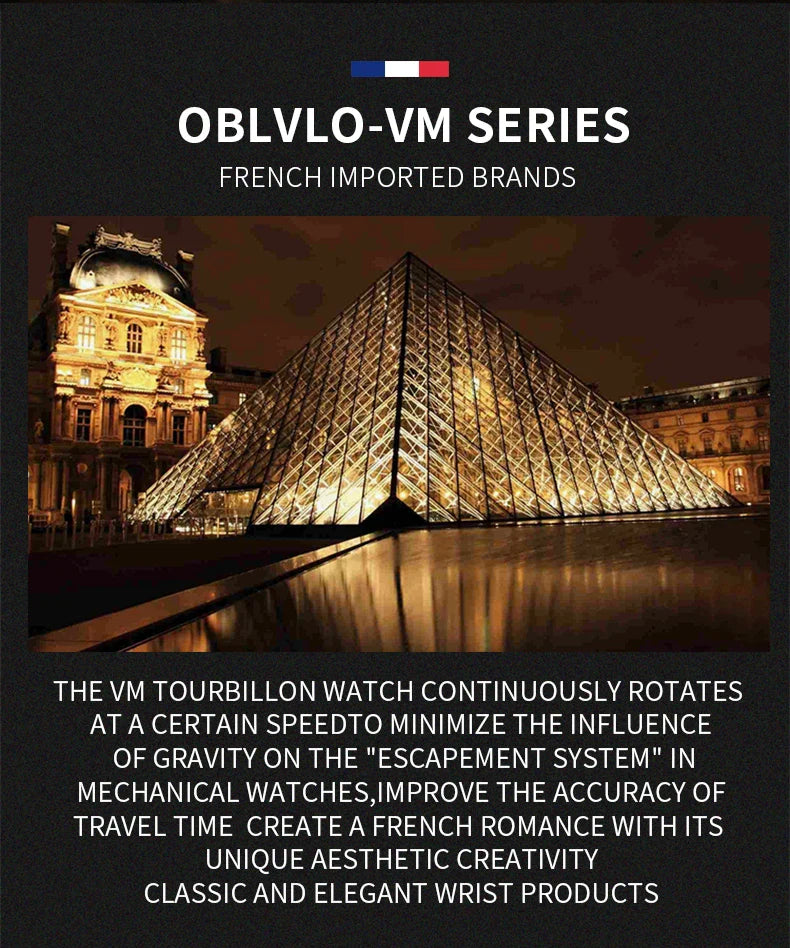 OBLVLO Top Brand Casual Mens Skeleton Dial Genuine Leather Watch