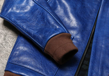 Wax Feel Unpainted Indigo Dyed Cowhide Jacket
