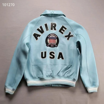 Fat plus size casual sports leather flight suit jacket men's European and American lapel sheepskin tops