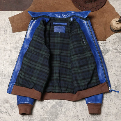 Wax Feel Unpainted Indigo Dyed Cowhide Jacket
