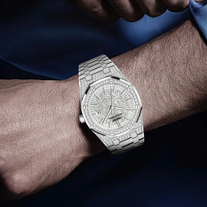 HAEMMER Luxury Fashion Men's Automatic Frame Original Silver Waterproof Clock Relogio Mechanical Watch