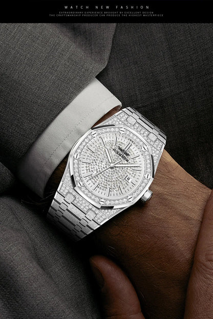 HAEMMER Luxury Fashion Men's Automatic Frame Original Silver Waterproof Clock Relogio Mechanical Watch