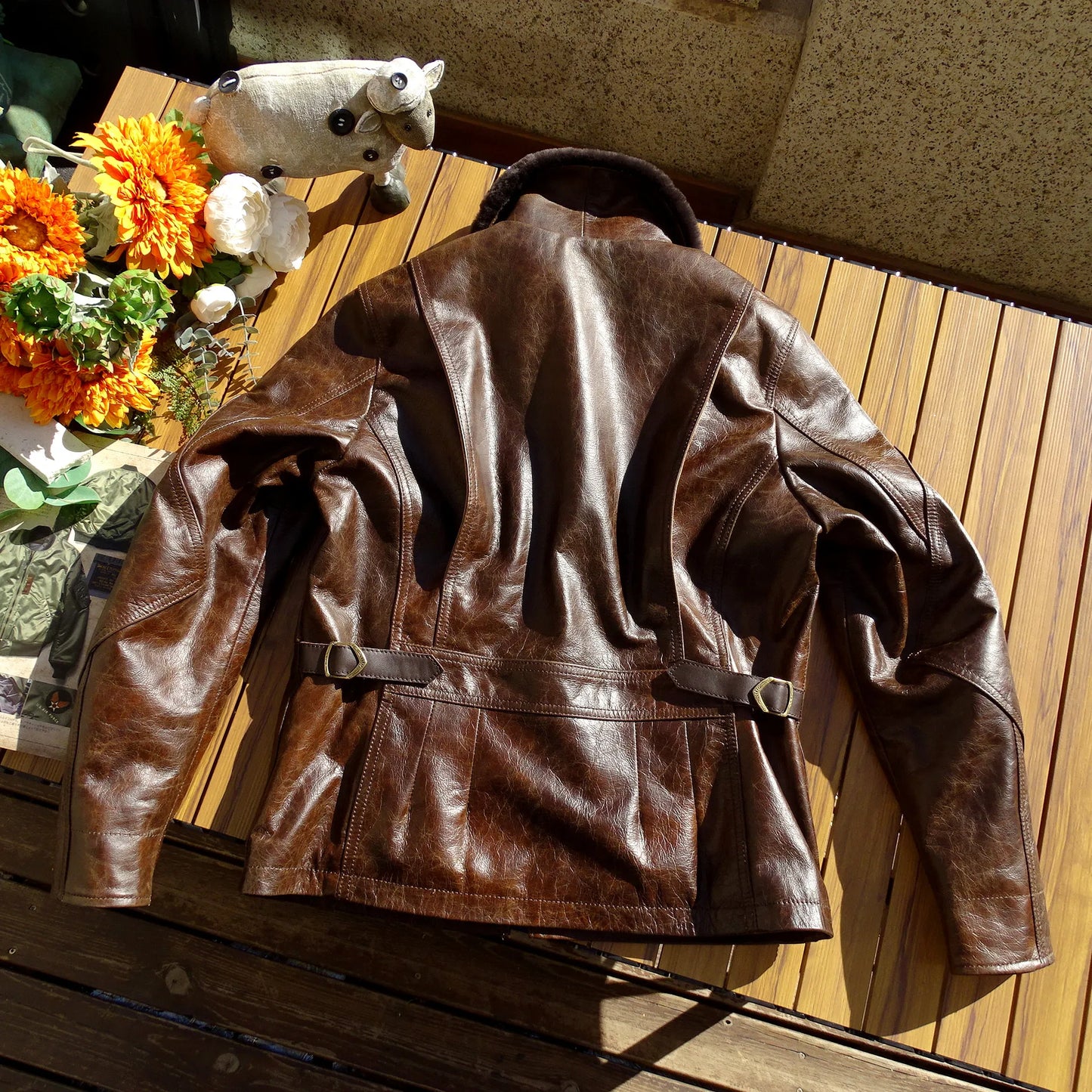 Men's Leather Flight Jacket Chocolate Military Style Vintage WinterCoat