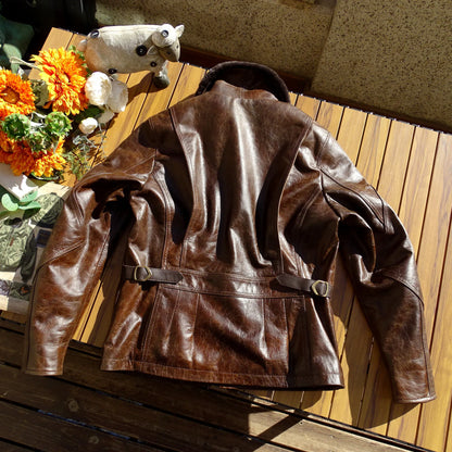 Men's Leather Flight Jacket Chocolate Military Style Vintage WinterCoat