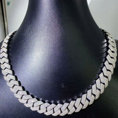 Diamond Hip Hop Jewelry VVS1 Stone Shiny 2row 3row Unisex 925 Sterling Silver Necklace Moissanite Chain