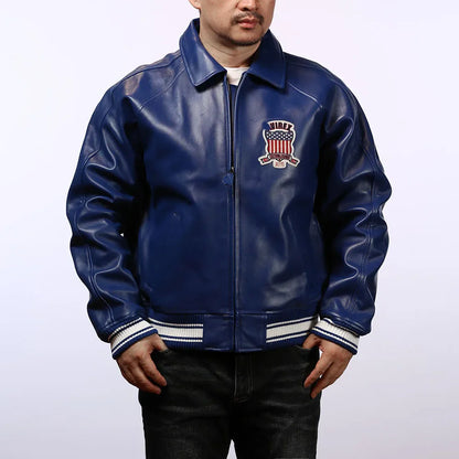 Fat plus size casual sports leather flight suit jacket men's European and American lapel sheepskin tops