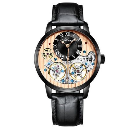 AILANG Double Tourbillon Automatic Flying Waterproof Relogio Leather Men Wristwatch