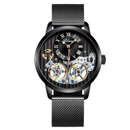 AILANG Double Tourbillon Automatic Flying Waterproof Relogio Leather Men Wristwatch