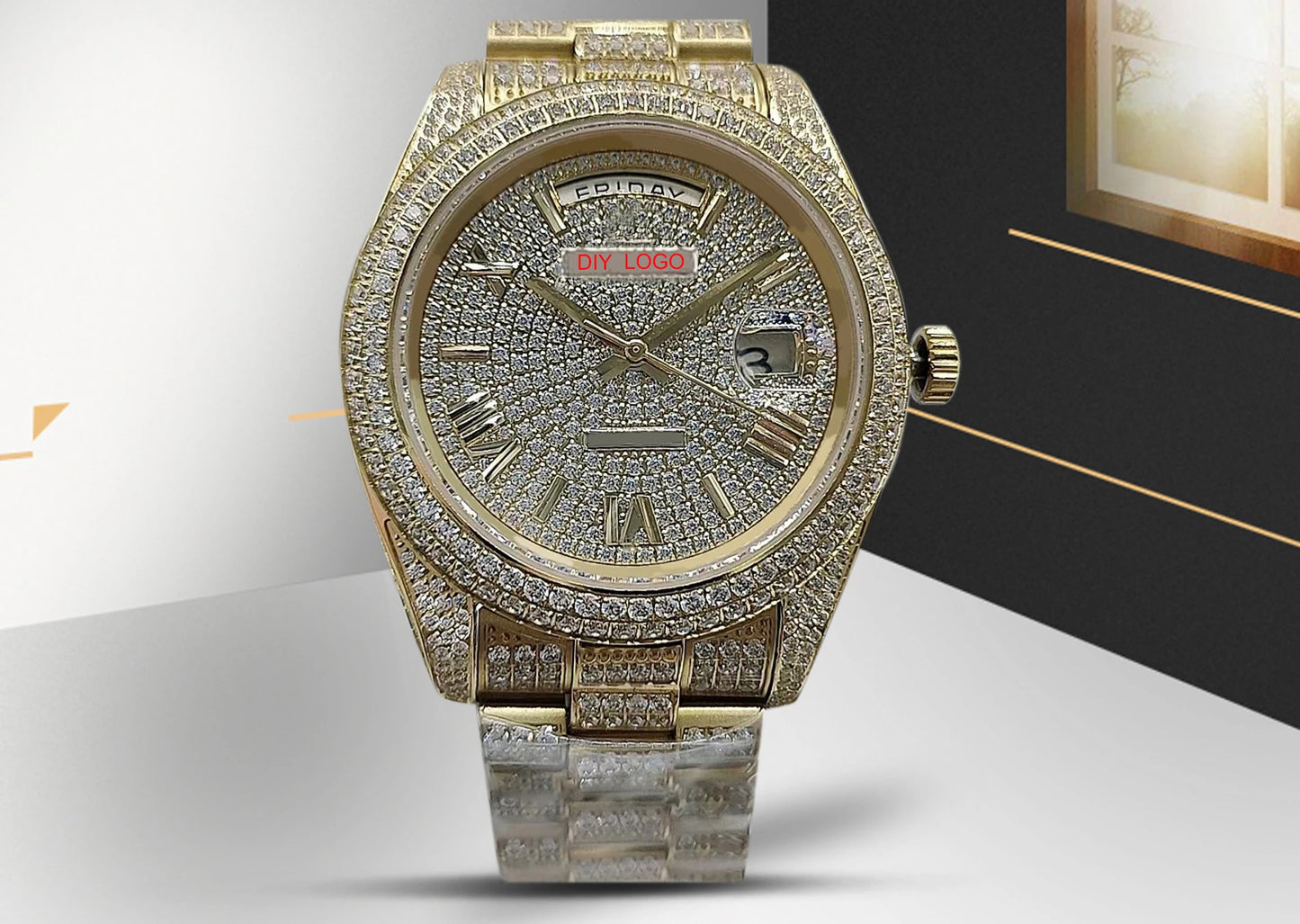 Customized Logo41mm Elegant Men's Sapphire Mirror and Diamond bezel Mechanical Watch