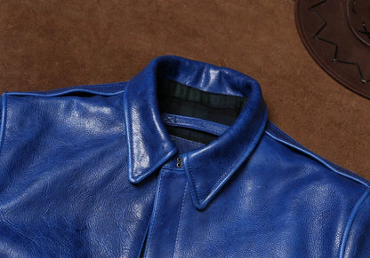 Wax Feel Unpainted Indigo Dyed Cowhide Jacket