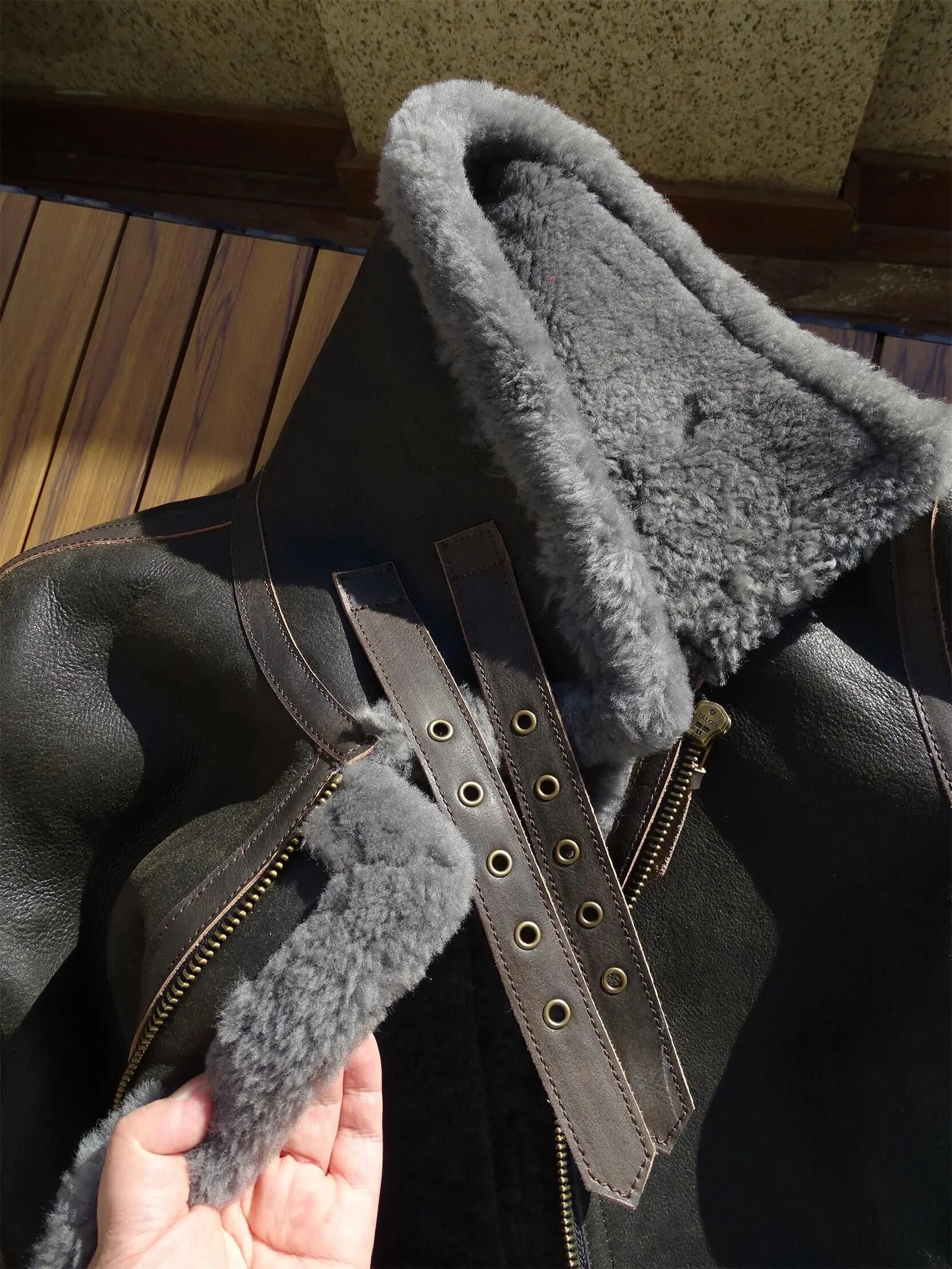 100 Percent Real Sheepskin Shearling Winter Men's Leather Coat