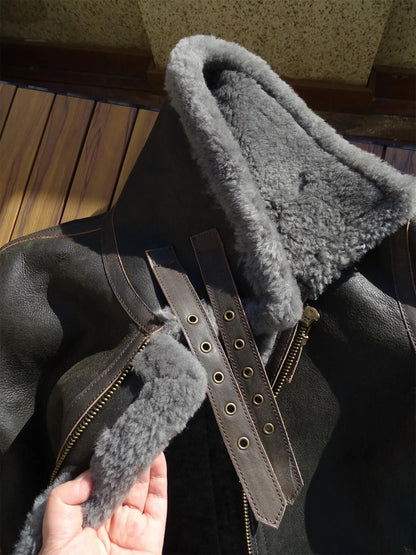 100 Percent Real Sheepskin Shearling Winter Men's Leather Coat