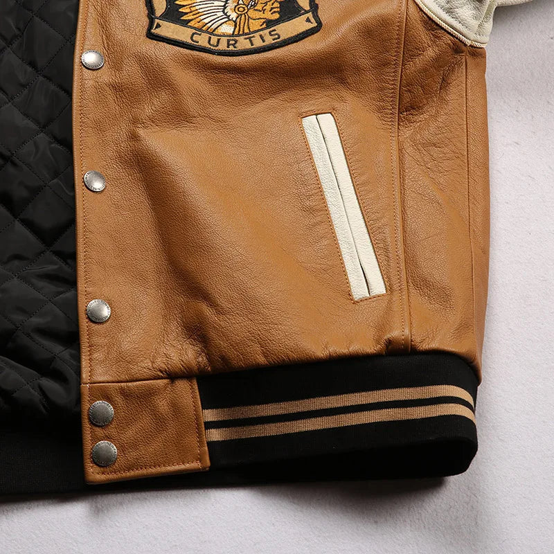 Men's Large Yellow Leather Flight Jacket – Big Chief Embroidery