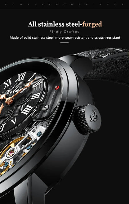 AILANG Double Tourbillon Automatic Flying Waterproof Relogio Leather Men Wristwatch