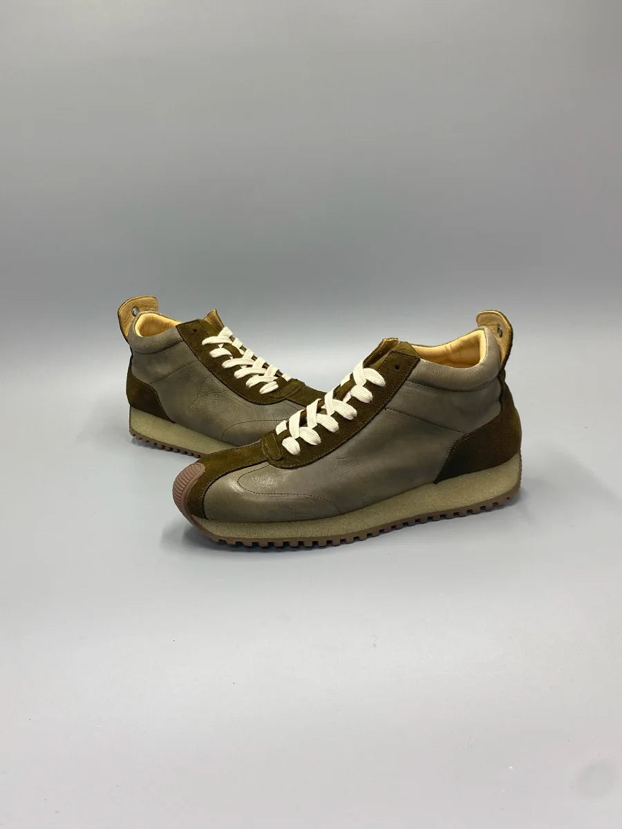 New Senior Fashion Mid Donkey Mouth Trendy Cowhide Forrest Men Sneakers
